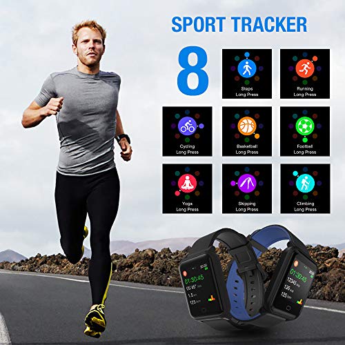 Fitpolo H706 Color Screen Fitness Watch, IP67 Waterproof Smart Activity Tracker with Heart Rate Monitor,Pedometer,Calorie Counter,Sleep Monitor, SMS/SNS Alert(Black&Blue)