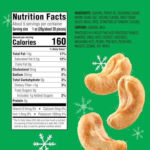 EMERALD NUTS SUGAR COOKIE FLAVORED CASHEWS (1-PACK) | 5OZ RESEALABLE BAG | KOSHER DAIRY CERTIFIED, NON-GMO, CONTAINS NO ARTIFICIAL PRESERVATIVES, FLAVORS OR SYNTHETIC COLORS