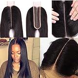 Brazilian 2x6 Lace Closure Straight 100% Human Hair Middle Part Straight Lace Closure Remy Hair Kim K Lace Closure with Baby Hair (14 inch, 2x6 Closure)
