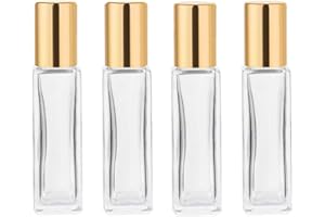 wifreo Perfume Essential Oil Bottles, Square Refillable Thick Glass Roller Bottle, 4 Pack 1/3oz 10ml