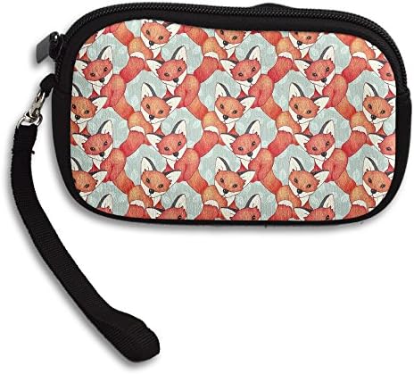 Fox Pattern Wristlet Zipper Coin Purse Wallet Card Holder With Portable Purse Pouch Bag