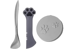 TiLanmiy Pet Food Can Cover Lid and Spoon Set, Silicone Can Topper and Multifuctional Mini Spatula Pet Can Opener, Plastic Spoon for Dogs Cats Feeding (D)