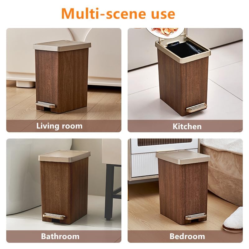 Wooden Grain Double Compartment Waste Bin, Large Capacity Trash Can for Living Room, Bedroom.