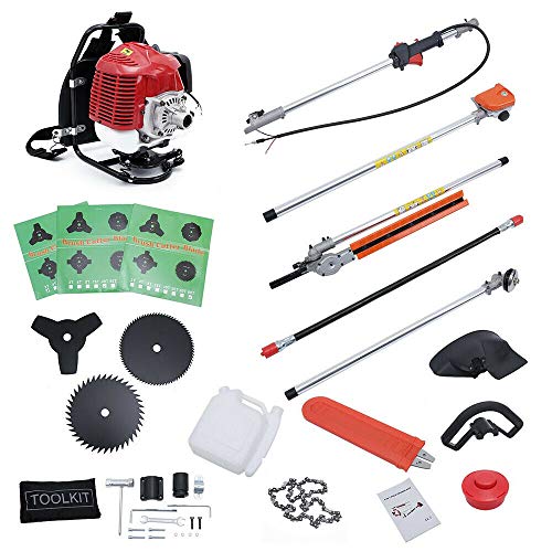 EASYG 52cc 6 in 1 Multifunction Grass Cutter Trimmer Brush Cutter Hedge Trimmer Chainsaw with Four Mowing Heads