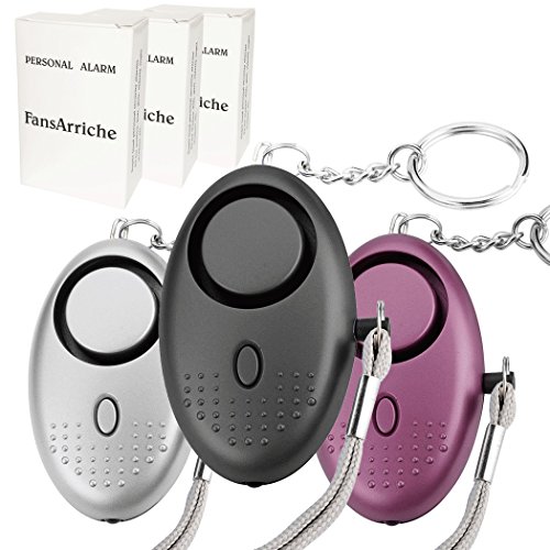 3 PACK FansArriche Personal Alarms Security Devices 130 DB with LED light,Emergency Safety Sound Alarm Keychain for Women/Kids/Girls/Elderly Self Defense Device Christmas gifts (SILVER+PURPLE+BLACK)
