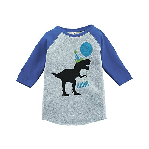 7 ate 9 Apparel Birthday Dinosaur Blue Raglan Tee 4T