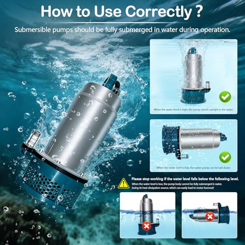 5000L/H Battery Powered Submersible Water Pump with 10m Hose, 5m Connecting Cable, 21V Battery and Charger for Swimming Pool, Water Bed, Garden Irrigation