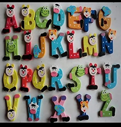 JoyKidz2019 Hot Sale 26pcs New Kids Toys Wooden Cartoon Alphabet A-Z Magnets Child Educational Toy Gift for Children