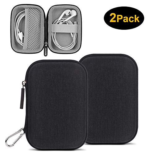 Mini Earbuds Case ASMOTIM Hard Headphone Case Black Earphones Carrying Case Portable Travel Earbud Holder for Headset Charger Cable USB Keys with Durable Exterior,Soft Cloth Inner [2-Pack]