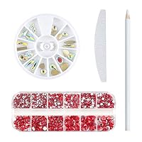 2600 Pieces Round Glass flatback Nail Rhinestones With Nail File Pick Up Pen And Crystals Gems,Mix 7 Sizes Flat Back Crystal Stones For Nails Art Decoration DIY Crafts Clothes Shoes(Red)