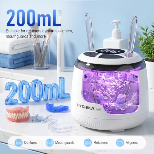 Limpiador Ultrasonidos Dental con Luz UV-C,Resistente al Agua,48kHz con Temporizador,4 Modos,200mL.Ideal para Prótesis Dentales,Alineadores,Protectores Bucales y Férulas Nocturnas.Blanco. | Resistente al Agua