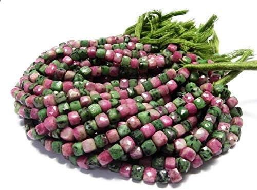 Natural Ruby Zoisite 3D Cube Box Shape Beads|7-8mm Faceted Cube Beads for Jewelry Making |8" Strand |Loose Beads | AAA Quality