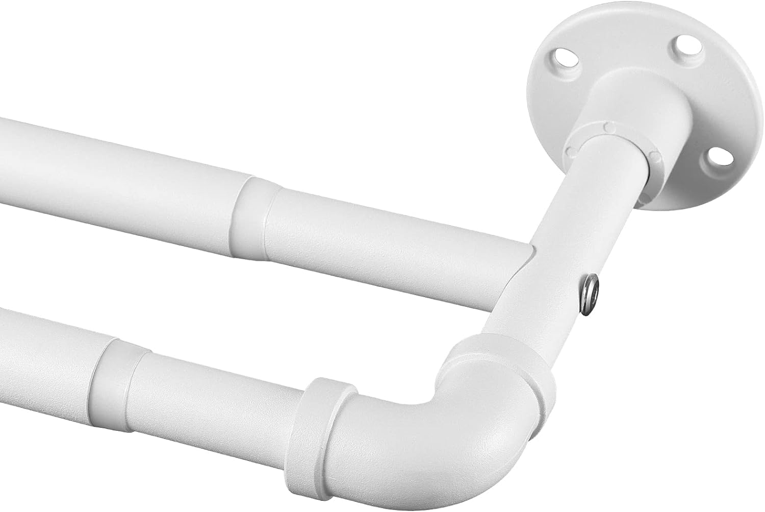 Curtain Pole Inner Track 2-Track Industrial Style 73-269 cm Curtain Rod Adjustable with Flange Head and Stainless Steel Brackets for Living Room Bedroom Window / Matte White