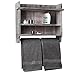 MyGift 3 Tier Wall Mounted Rustic Torched Wood Bathroom Storage Shelves, Wooden Floating Shelf Toilet Paper Holder Rack with 23 Inch Wide Towel Hanging Bar
