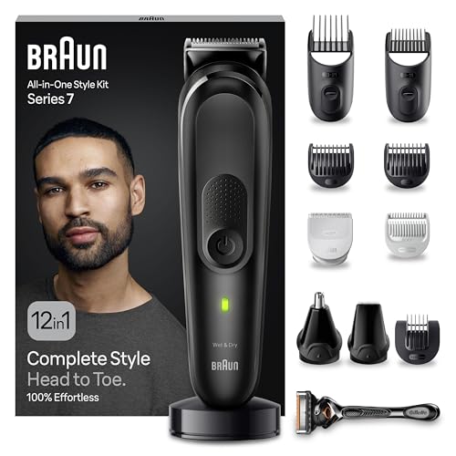 Braun All-In-One Trimmer-Set 7, 12-in-1 Multigroom, Barttrimmer, Nasenhaartrimmer, Haarschneidemaschine für Gesicht, Kopf und Körper 100 Min. Akku, 14