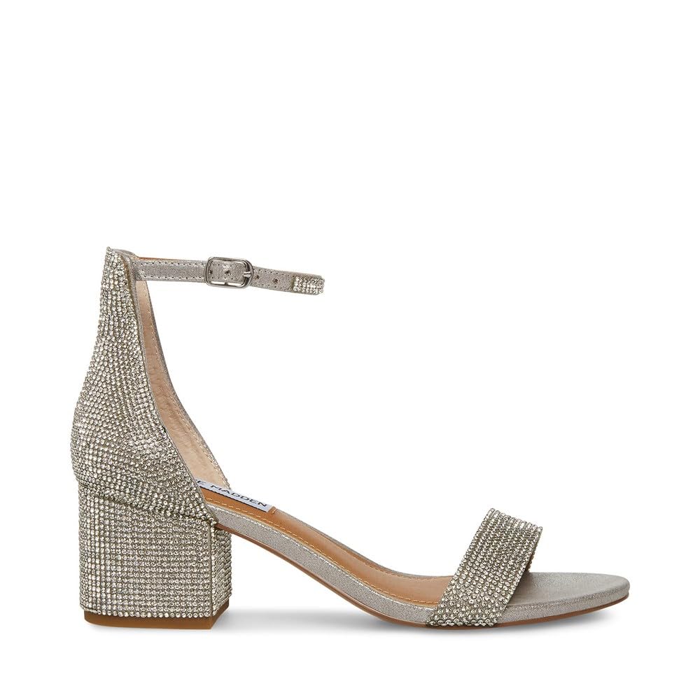 Steve Madden Women’s Irenee Heeled Sandal, Silver Rhinestone, 10