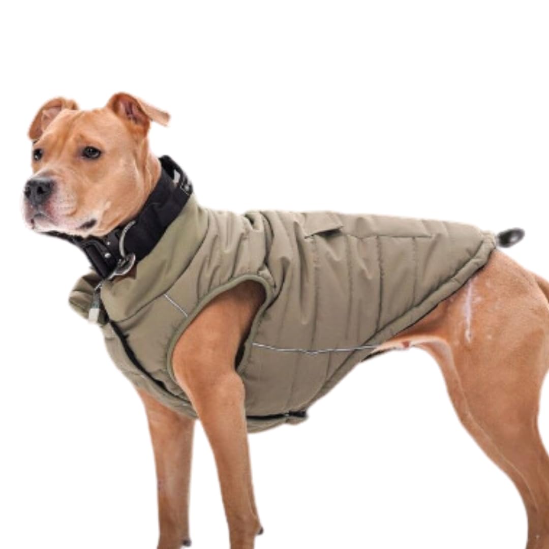 Spark Paws Dog Winter Jacket, Water-Resistant Coat, Warm Reflective Windproof Fleece-Interior, for Medium and Large Dogs - Olive - 3XL Image