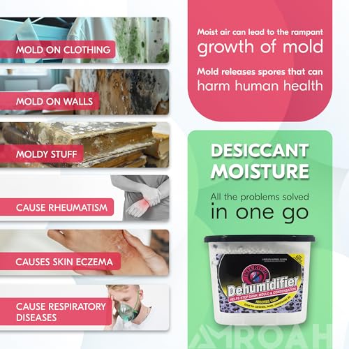 AMROAH 6 Pack 600ml Humidity Moisture Absorbers Boxes Dehumidifier & Odor Eliminator with Activated Carbon, Absorber Moisture Containers for Home Bathroom Basement Closet Kitchen Wardrobe
