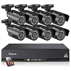 Rraycom 1080P security cameras System Outdoor 8CH CCTV Recorder with 8pcs HD 2000TVL Home Security Surveillance Cameras…