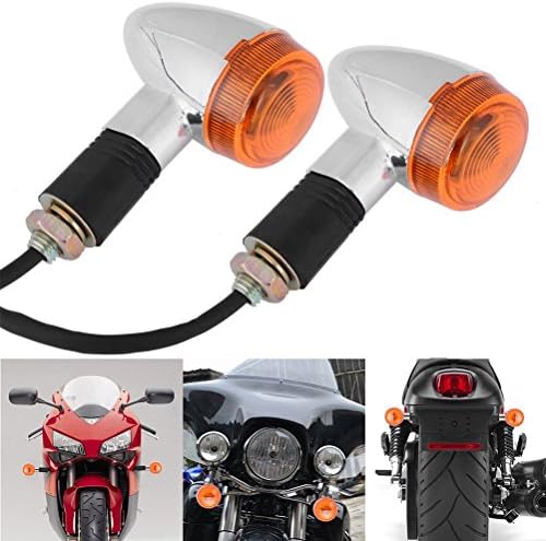 Candance(TM) 2x Amber Lens Chrome Housing Bullet Front Rear Turn Signal Blinker Indicator Light For Motorcycle Street Standard Custom Bike Cruiser Bobber Chopper