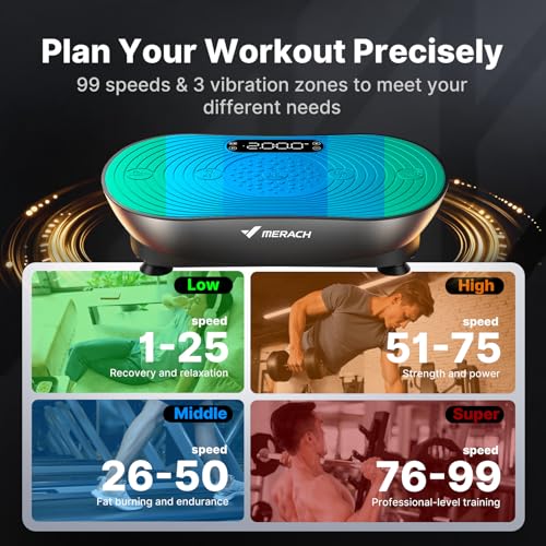 MERACH Vibration Plate Exercise Machine, Vibration Plate lymphatic Drainage Muscle Activation, Vibrating Plate Full Body Equipment with LED Touch Screen Bluetooth Pull Cord