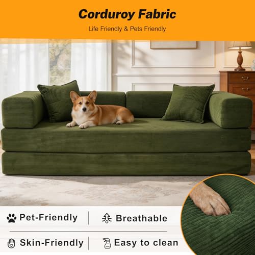 Vipbear Premium Boneless Couch, 79" L 5-in-1 Ergonomic 3 Seater Versatile Modular Sectional Sofa for Living Room, Green