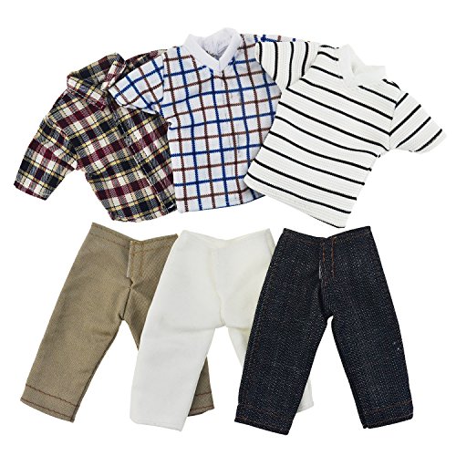 Asiv 3 Tops and 3 Pants Casual Clothes for Barbie's Boyfriend Ken Doll