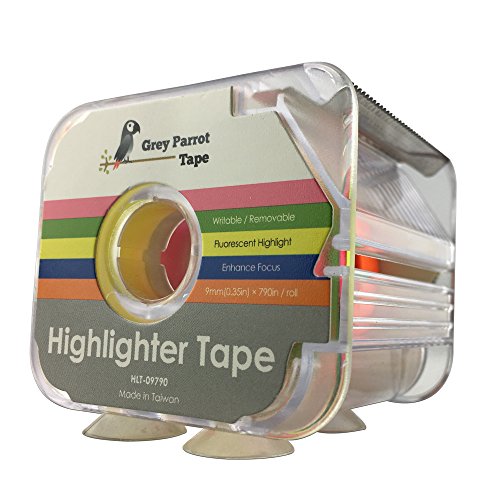 GreyParrot Tape Fluorescent Neon Highlighter Tape Removable, (4 Colors Pack), 0.35in(9mm) x 790in Per Roll, Office/Craft Tape/Yellow, Orange, Green, Pink