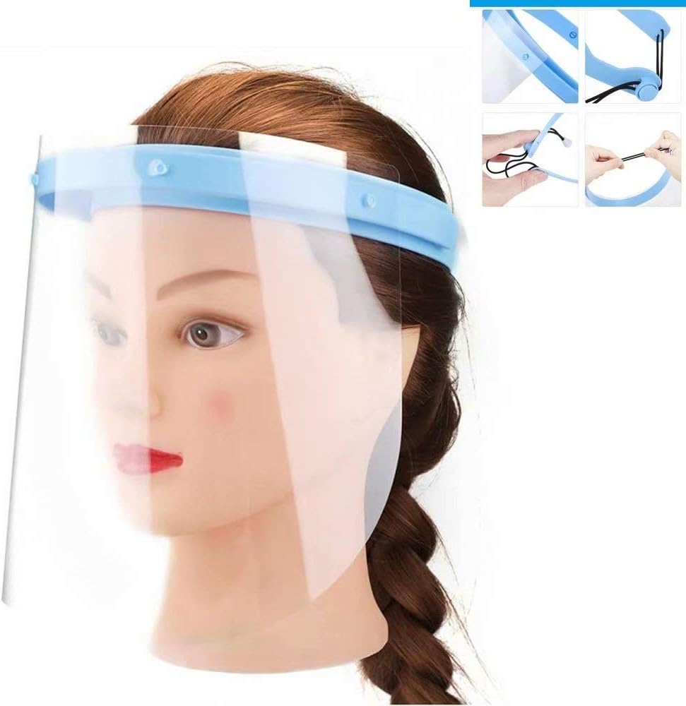 Personal Protective Equipment Blue Anti-fog Adjustable Full Face Shield with 10 Plastic Film