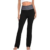 HDE Women's Color Block Fold Over Waist Yoga Pants Flare Leg Workout Leggings