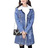 Ru Sweet Women's Winter Sherpa Lined Faux Fur Collar Long Denim Jacket