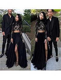 CCBubble dos piezas vestidos de fiesta de cuello alto de manga larga de encaje vestido de baile