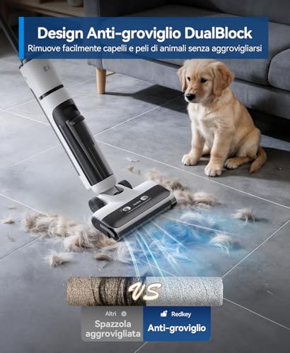 Redkey W13SE Cordless Vacuum Cleaner, 75 min Max, 23KPa Vacuum Cleaner, Self Cleaning, Double Water Tank, Voice Warning LED, for Hard Floors and Pet Hair