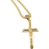 RIVETING JEWELRY 14K Gold Rope Chain Crucifix Style Cross Pendant Necklace 3MM Cross Necklace Clasp for MEN, HUSBAND Thin for Charms Miami Cuban Link Diamond Cut Religious