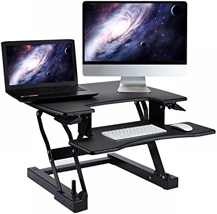 Yvettevans Height Adjustable Standing Desk Monitor Sit to Stand Workstation Rotating Shaft Spring Two Monitor Max Height 19" Work Stand Desk Computer Desk Spacious Keyboard Tray