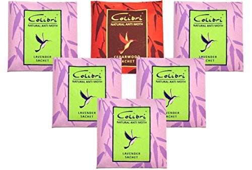 Packs of 5 Colibri All Natural Moth Repellent / Clothing Protection with Pure Lavender Oil Sachets for Drawers, Closet, Cloakroom + Free Gift Colibri Cedar Sachet Packs of 5 Colibri All Natural Moth Repellent / Clothing Protection with Pure Lavender Oil Sachets for Drawers, Closet, Cloakroom + Free Gift Colibri Cedar Sachet