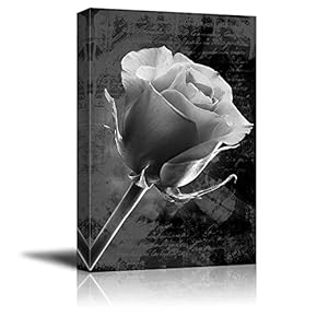 Back and Whitte Vintage Styled Rose - Canvas Art Home Art - 12x18 inches