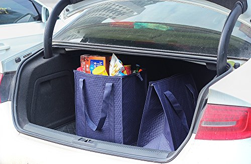 ATBAY Insulated Grocery Tote Bag Large Reusable Shopping Bags with Zippered Top and Outside Pocket,Navy blue (2 Pack)