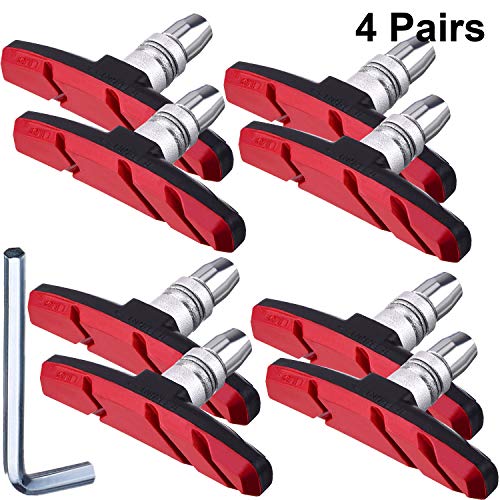Hotop V Bike Brake Pads with Hex Nuts and Spacers V Bicycle Brake Blocks Set 70 mm (4 Pairs, Black and Red)