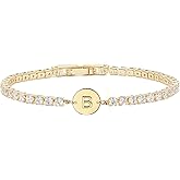 Gold Bracelets for Women Mothers Day Gifts 14K Gold Plated 3mm Cubic Zirconia Classic Tennis Bracelet Dainty Initial Bracelet Letter A-Z Charm for Women Trendy Jewelry Gifts