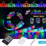 Led Strip Lights Battery Powered,Tenmiro Sync to Music Color Changing Waterproof Strip Light with 20-Key Remote Controller,6.56 ft/2m 5V Battery Case,SMD 3528 120 LEDs,DIY Outdoor Party Romantic Light