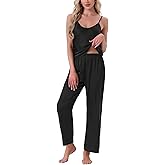 cheibear Womens Satin Loungewear Set 2 Pcs Leopard Print Cami Spaghetti Sleeveless Silky Pajama Sets with Long Pants