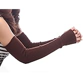 Lemoyoung Women's Cashmere Warm Long Fingerless Gloves Winter Arm Warmer (Coffee)