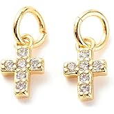 Stiesy 10 Pcs Mini Cross Charms Micro Pave Clear Cubic Zirconia 18K Gold Plated CZ Rhinestone Charms Golden Crystal Crucifix Pendants for Jewelry Making