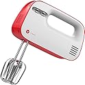 Vremi Electric Hand Mixer 3 Speed with Built-in Storage Case - 150 Watt Power Egg Beater Handheld Kitchen Mixer Stainless Steel Beaters Blades - Electronic Compact Mini Small Lightweight - Red White