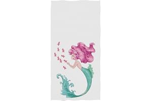 Naanle Cute Beautiful Mermaid Funny Soft Highly Absorbent Large Decorative Hand Towels Multipurpose for Bathroom, Hotel, Gym and Spa (16" x 30",White Pink)