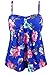 Cocoship French Blue & Red Floral Vintage Inspired Swim Top Retro Ruched Modest Tankini Bathing Suit 16(FBA)