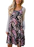 HOTAPEI Women's Floral Print Casual Long Sleeve A-line Loose T-shirt Dresses Knee Length Paisley Large