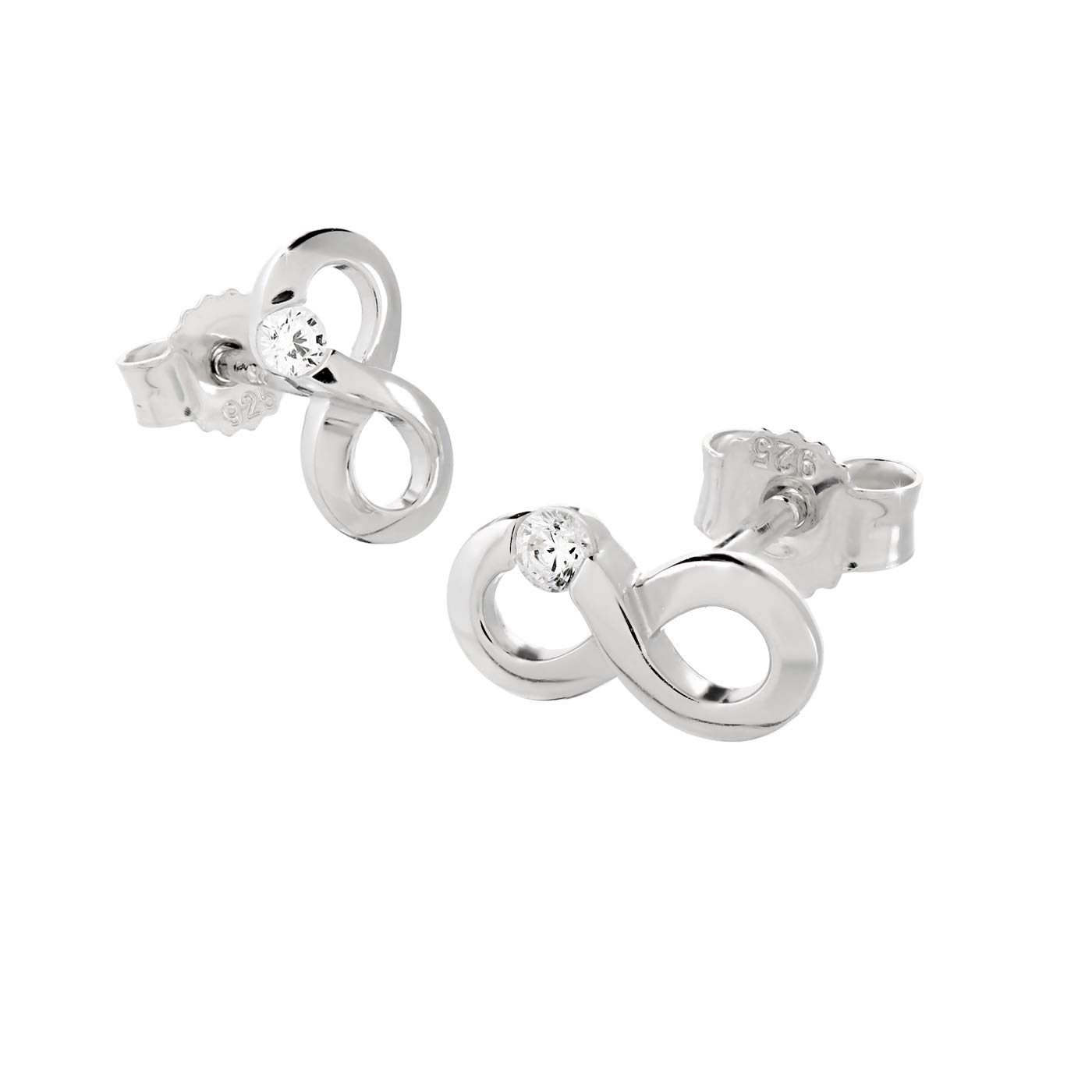 NKlaus Silver Pair Infinity Stud Earrings 925 Sterling Silver Solitaire Zircon 9458