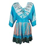 Mogul Womens Tie-Dye Mini Dress Embroidered Casual Elastic Waist Cover Up